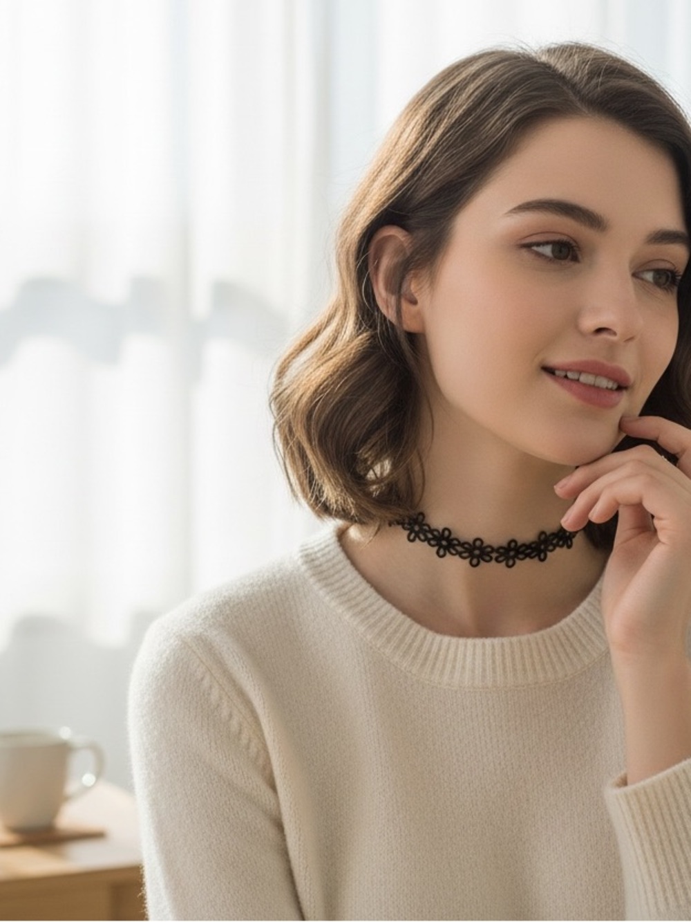 Black Floral Lace Choker Necklace - Women Jewelry - Picture 3 of 3